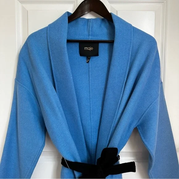 MAJE Oversized Dropped Shoulders Wool Coat with Contras Black Belt Size US4 Fall - Picture 4 of 16